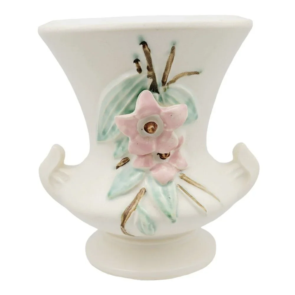 McCoy Ceramic Vase Urn Blossom Time Off White Vintage 1940s Vintage Mid Century
